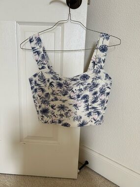 Abercrombie & Fitch Navy Floral Square-Neck Crop Top on Cream